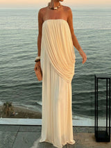 Goddess Tube Top Gerafftes drapiertes Chiffon Resort Trägerloses Maxikleid