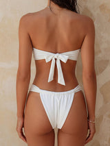 Sparkly Ring Bow Bandeau Tie Back Slider High Cut Two Piece Bikini Set
