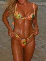 High Leg Ruched Cheeky Boho Print Knot Front Two Piece Bikini Set