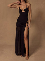 High Slit Sheer Mesh Sarong Beaded Cutout Two Piece Swimsuit