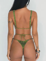Plunge Tie Side High Cut Sexy Brazilian Striped One Piece Swimsuit
