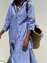 Resort Hemd-Kleid mit Kragen, Knopfleiste, halben Ärmeln und Schlitz im Mustermix