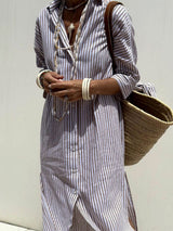 Resort Hemd-Kleid mit Kragen, Knopfleiste, halben Ärmeln und Schlitz im Mustermix