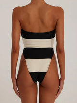 Resort Contrast Striped Brazilian Cheeky High Cut One Piece Swimsuit