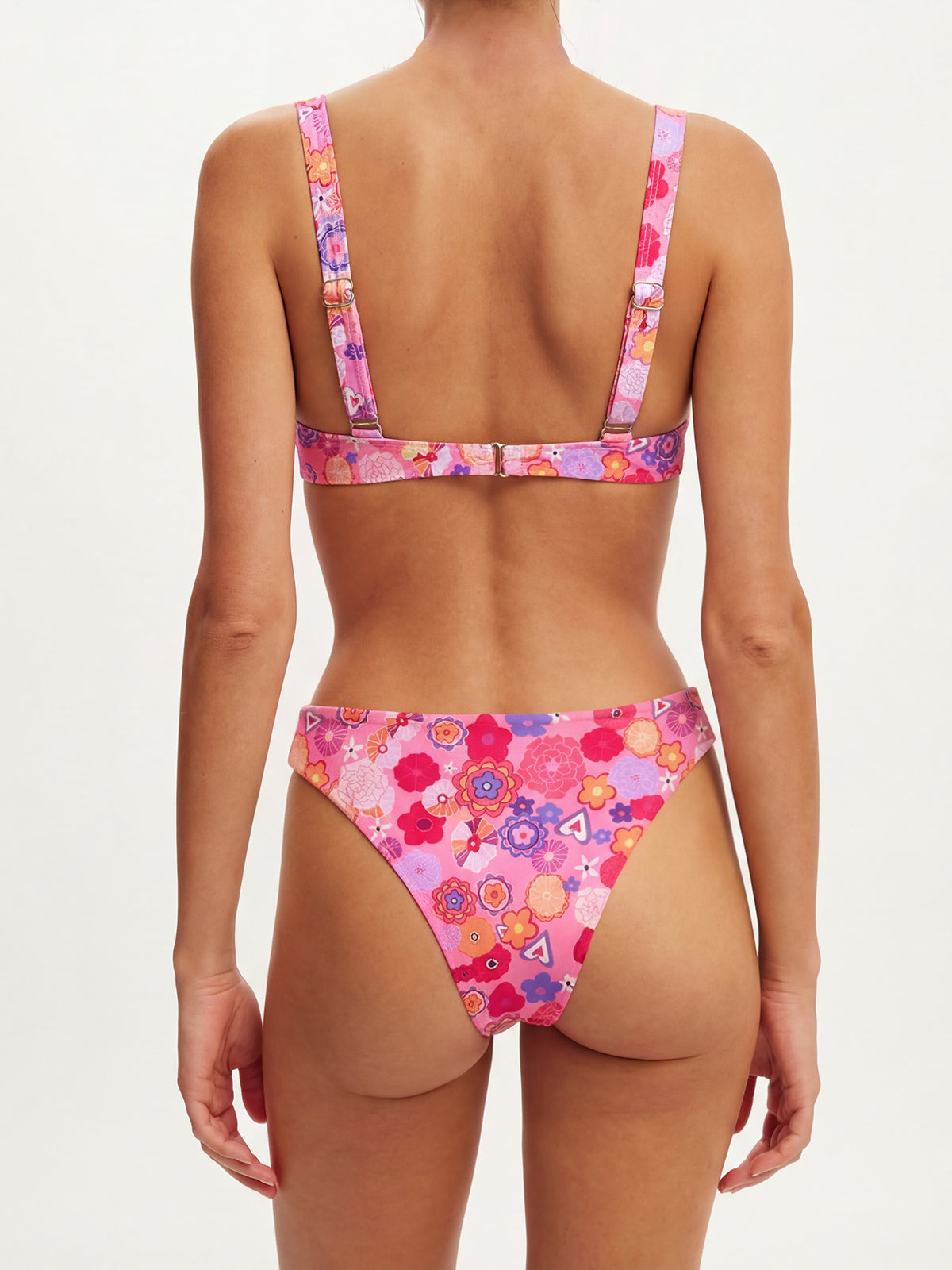 Retro Print High Waist High Cut Cheeky Underwire Two Piece Bikini Set