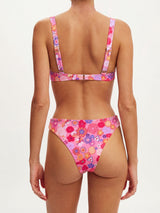 Retro Print High Waist High Cut Cheeky Underwire Two Piece Bikini Set