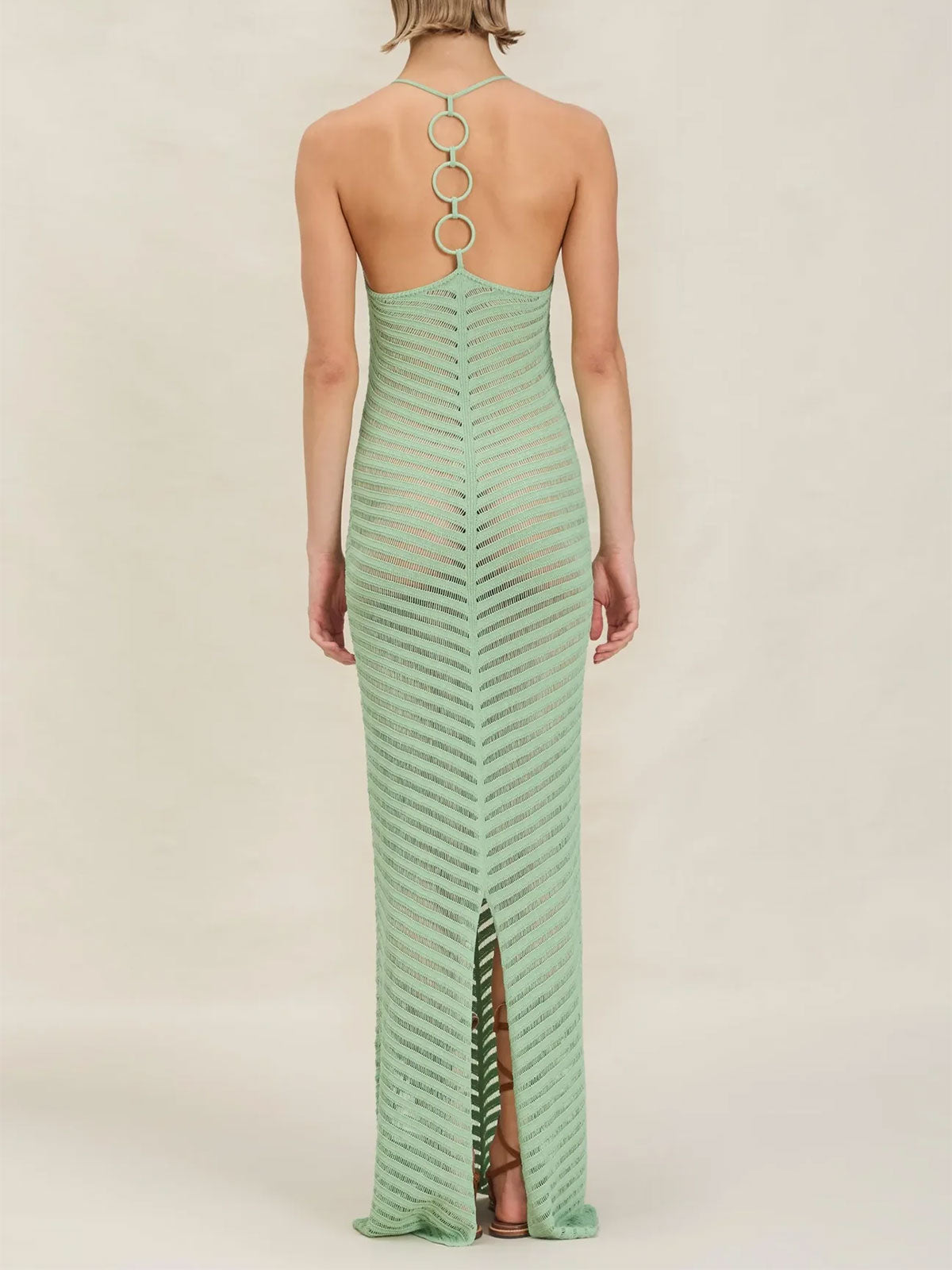 Glitzerring-Hochhals-Strickleiter-Strandhäkel-Maxikleid