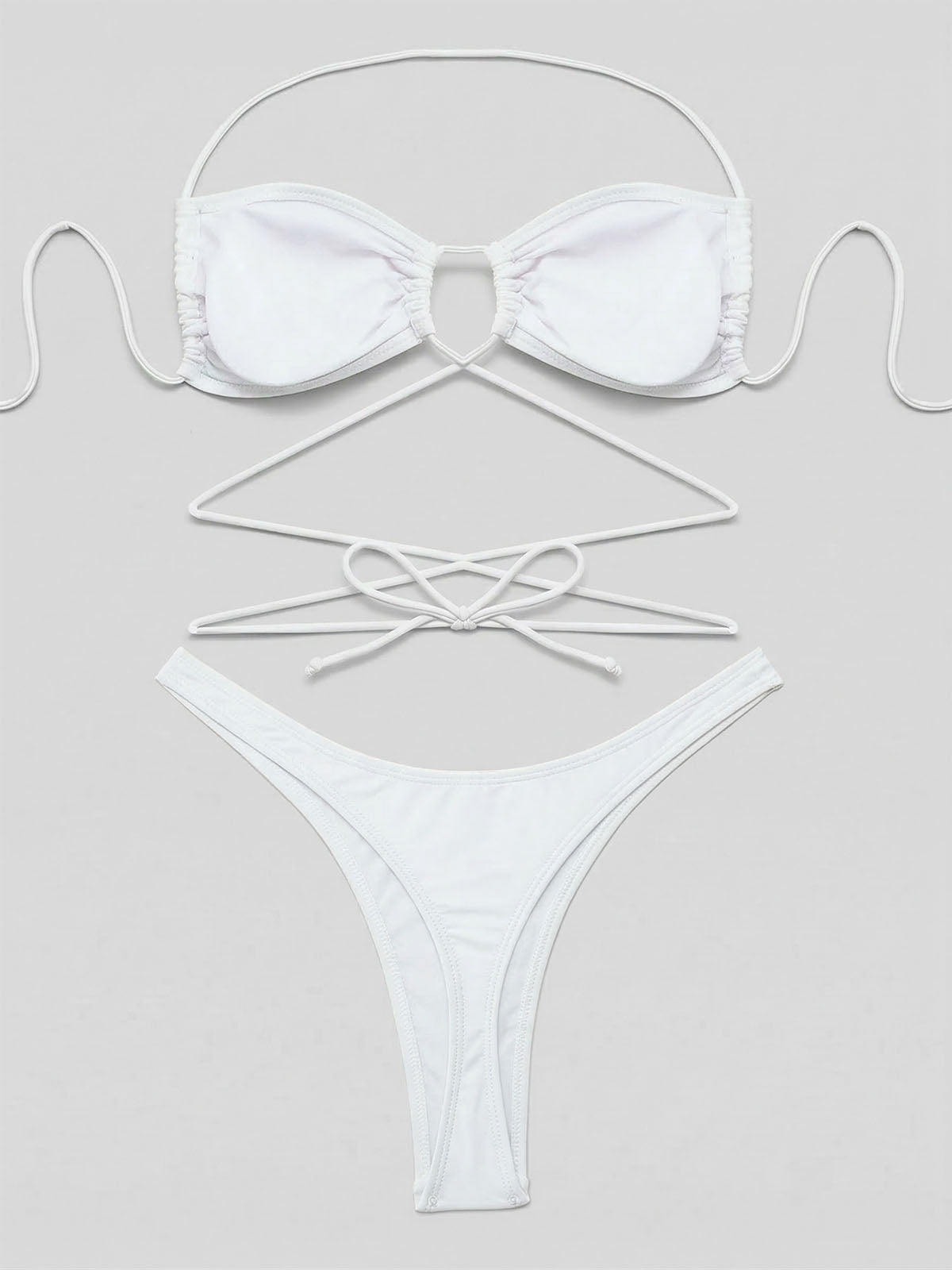 Sexy High Cut Brazilian Wrap Around Halter Two Piece Bikini Set