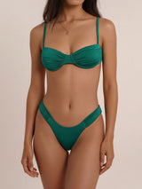 Glitzerndes, hoch geschnittenes, freches Bikini-Set mit Neckholder und Raffung, zweiteilig