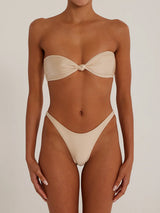 Sparkly High Leg Brazilian Cheeky Knot Front Bandeau Two Piece Bikini Set