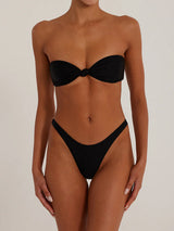 Sparkly High Leg Brazilian Cheeky Knot Front Bandeau Two Piece Bikini Set