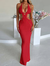 Sexy tie-backless Häkel-Strand-Maxikleid mit tiefem Ausschnitt