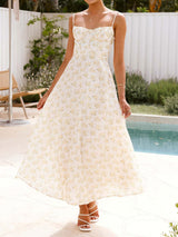 Sexy drapiertes herzförmiges Slip-Midikleid mit Blumenmuster und Schnürung am Rücken für den Urlaub