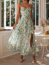 Sexy Sweetheart Trägerkleid mit hohem Schlitz und Blumenmuster