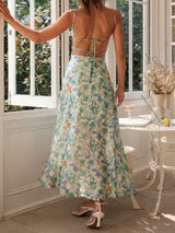 Sexy Sweetheart Trägerkleid mit hohem Schlitz und Blumenmuster