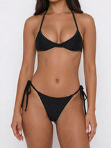 Sexy Tie Side Brazilian Cheeky Minimalist Halter Two Piece Bikini Set