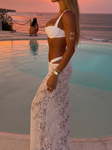 Sheer Lace Skirt Slider High Cut Bügel-Bikini-Set dreiteilig