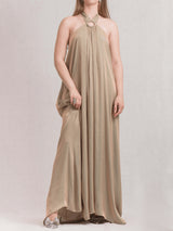 Glitzerndes O-Ring Neckholder Resort Oversized A-Linien Maxikleid