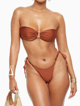 Sparkly O Ring Tie Side Brazilian Cheeky Bandeau Two Piece Bikini Set
