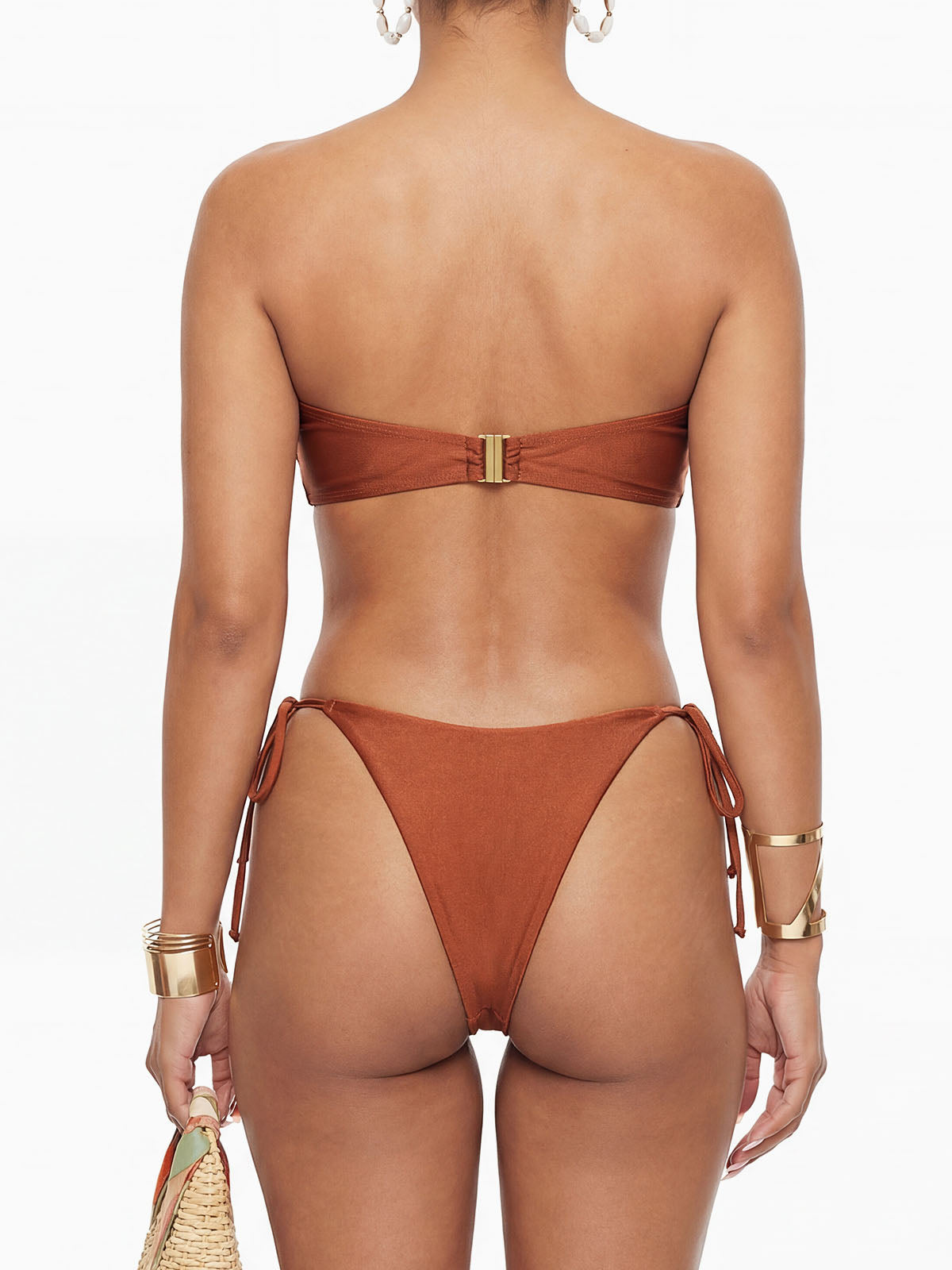 Sparkly O Ring Tie Side Brazilian Cheeky Bandeau Two Piece Bikini Set