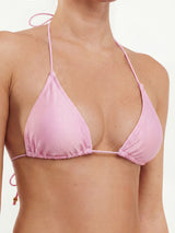 Sparkly Tie String Ruched Minimalist Halter Triangle Bikini Top