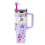 Stanley Quencher H2.0 Tumbler with floral print and purple handle