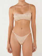 Glitzerndes, genietetes, hoch geschnittenes brasilianisches freches eckiges Crop-Zweiteiler-Bikini-Set
