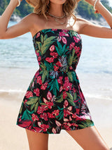 Ärmelloser Resort-Jumpsuit mit tropischem Blumenprint und geraffter Zierleiste