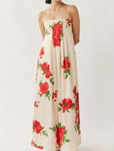 Maxikleid mit tropischem Blumendruck, eckigem Ausschnitt, A-Linie und Biesen, Resort