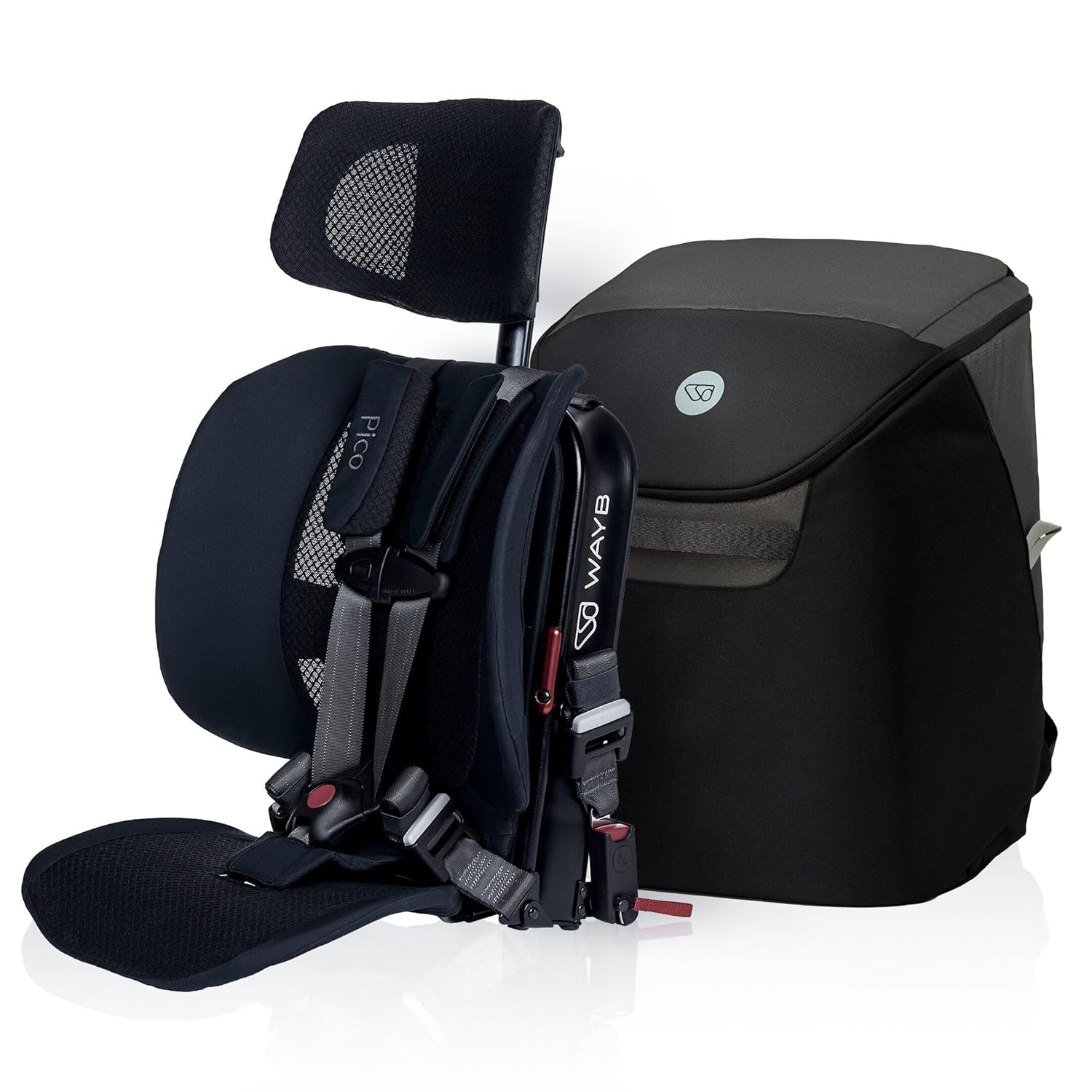 WAYB Pico Travel Car Seat with Premium Carrying Bag (Black/Grey) - Kidsy