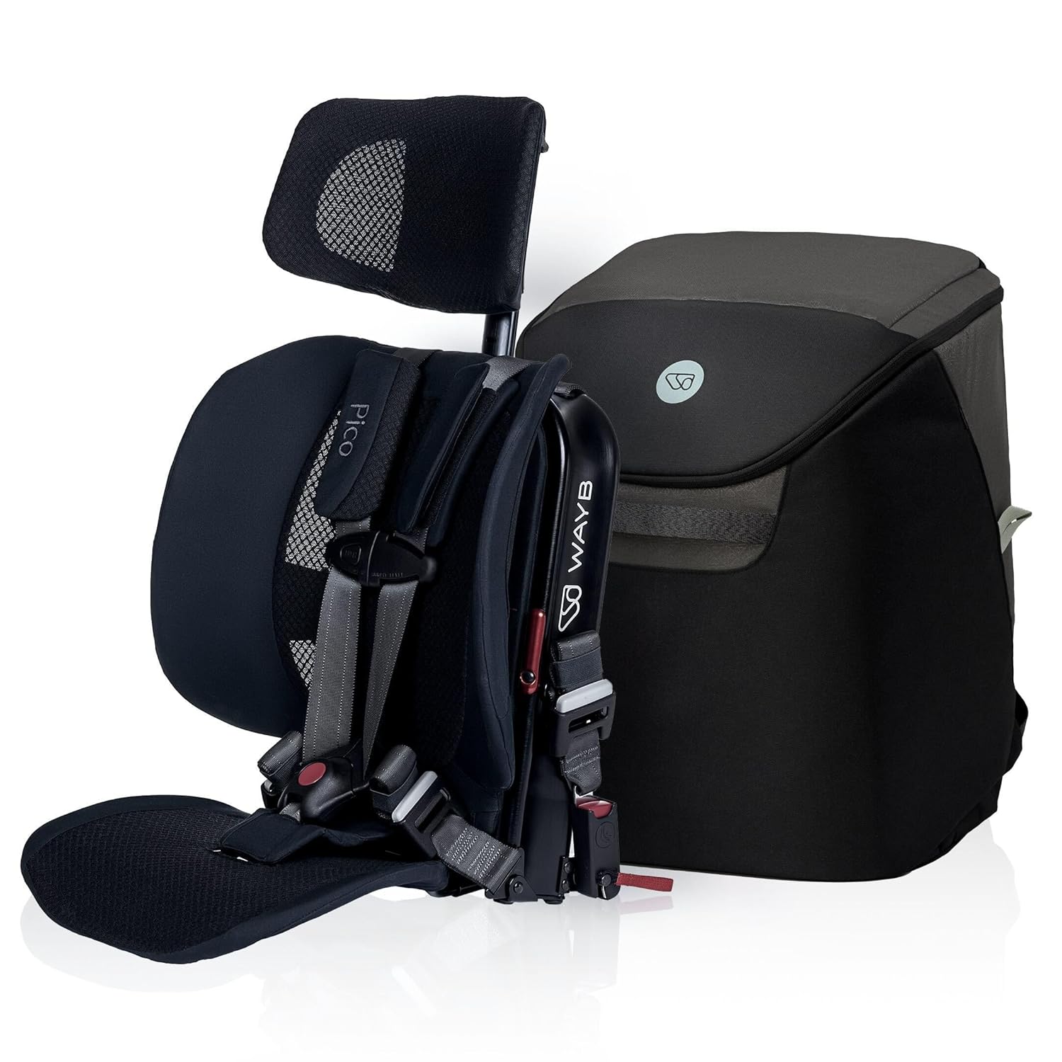 WAYB Pico Travel Car Seat with Premium Carrying Bag (Black/Grey) - Kidsy